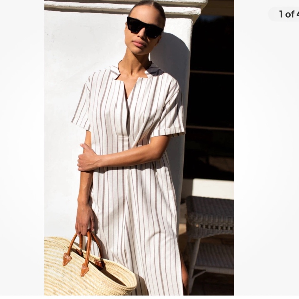 Emerson Fry Gray Striped V-Neck Dress
